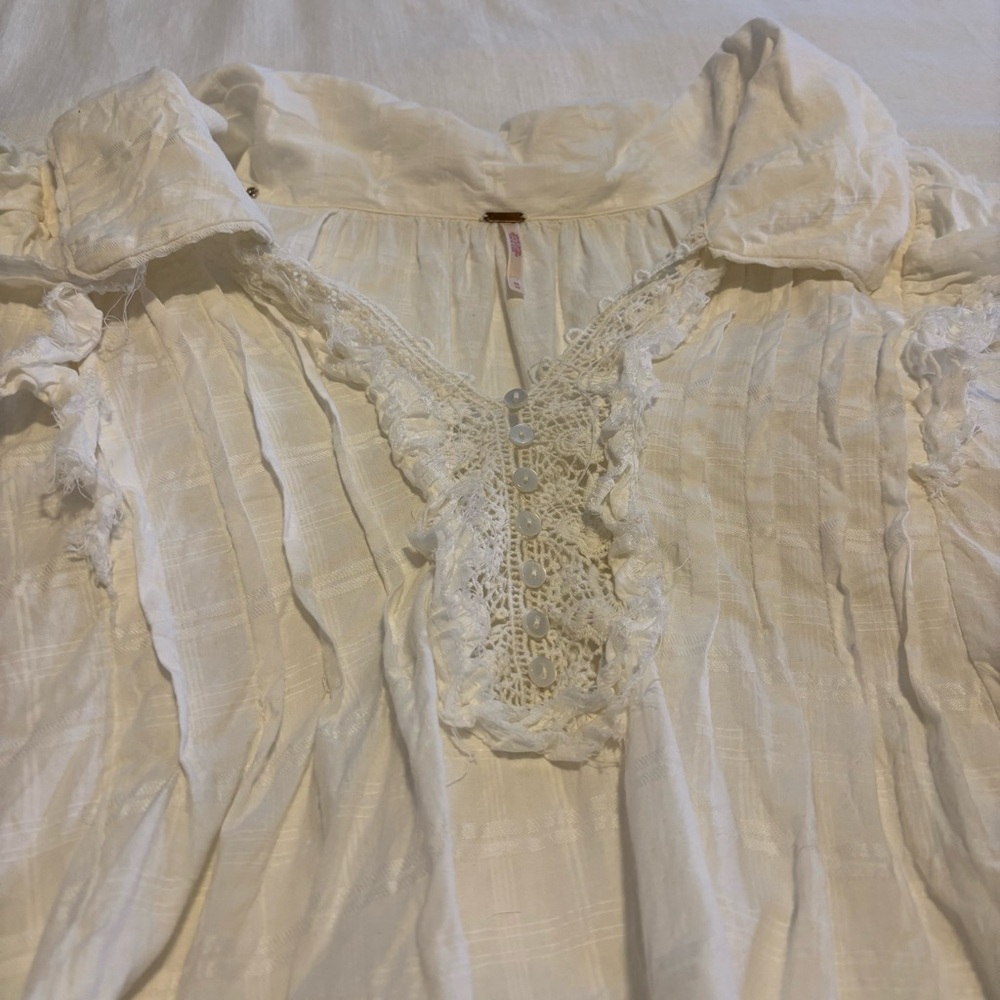 Free People White Lace-Trim V-Neck Mini Dress - Picture 3 of 14